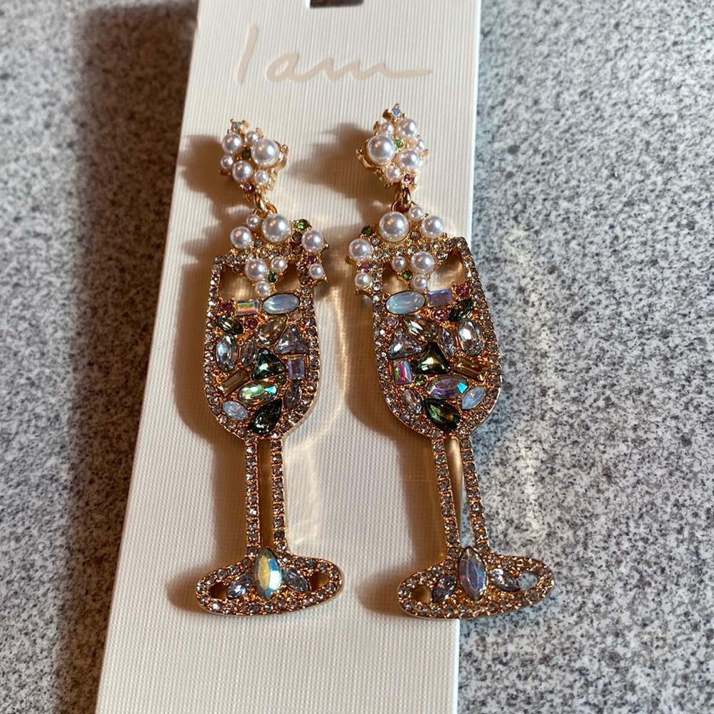 Tangle pierced earrings, blingy, champagne glasses